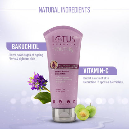 Lotus Herbals YouthRx Face Wash with Bakuchiol and Vitamin C, 100ml, Unisex Daily Face Wash - front view