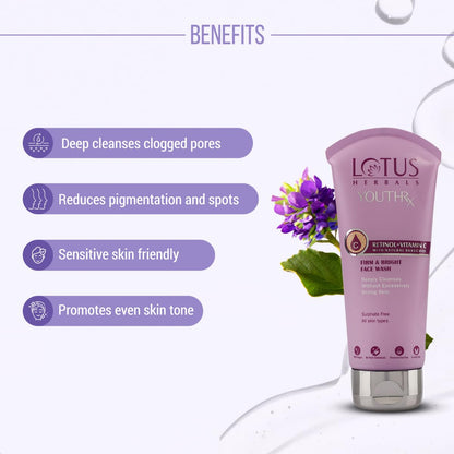 Lotus Herbals YouthRx Face Wash with Bakuchiol and Vitamin C, 100ml, Unisex Daily Face Wash - label detail