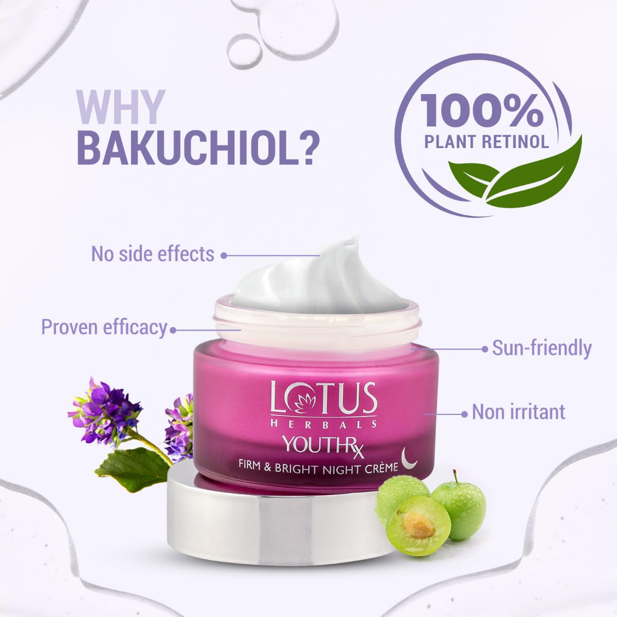 Lotus Herbals YouthRx Night Cream with Bakuchiol and Vitamin C, 50g, Skin Moisturizer - front view