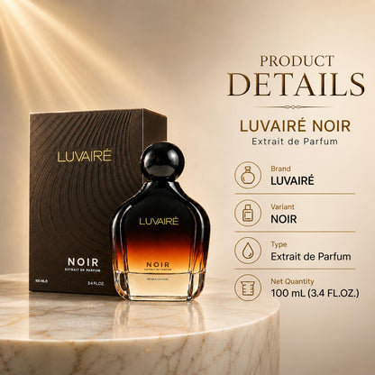 Luvairé NOIR Extrait De Parfum 100ml (3.4 Fl Oz) for Men - Intense Fragrance Spray - close-up detail