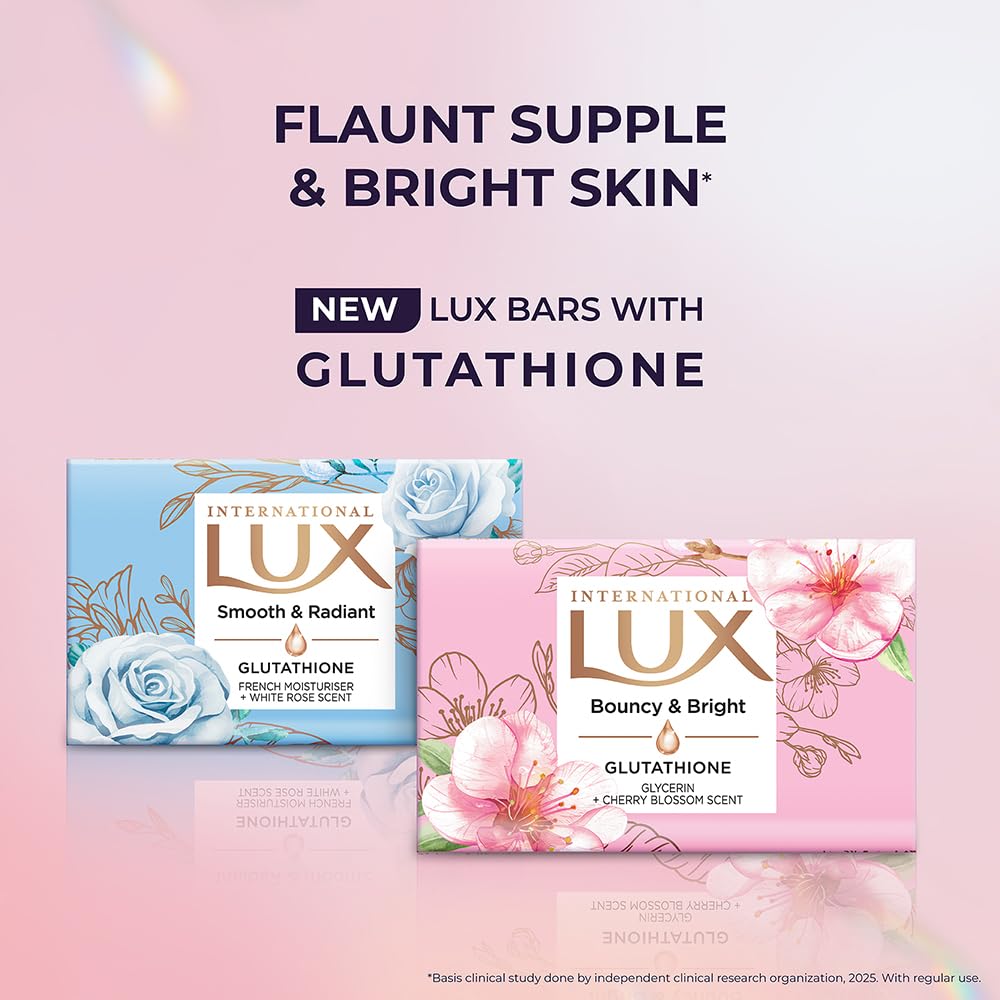 LUX Bathing Soap Bars, 4 x 130g, Cherry Blossom Fragrance, Glycerin & Glutathione - packaging