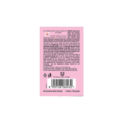 LUX Bathing Soap Bars, 4 x 130g, Cherry Blossom Fragrance, Glycerin & Glutathione - label detail