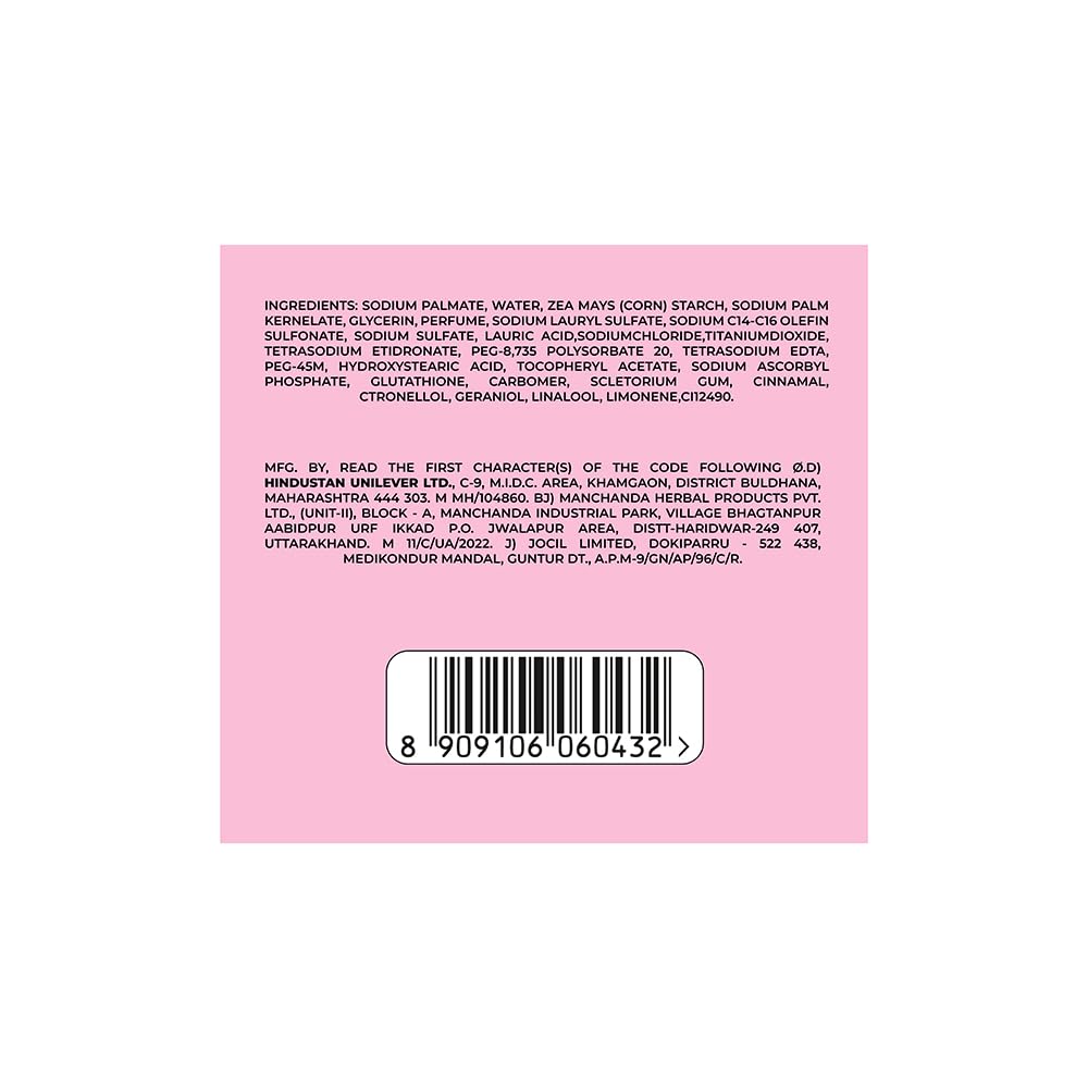 LUX Bathing Soap Bars, 4 x 130g, Cherry Blossom Fragrance, Glycerin & Glutathione - ingredients panel
