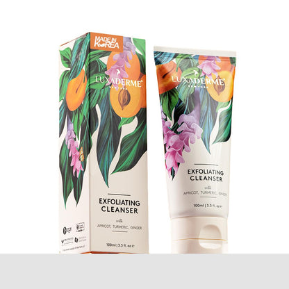 LuxaDerme Korean Exfoliating Face Cleanser for Dry to Normal Skin, 100ml, Sulphate-Free Non-Comedogenic Vegan Formula