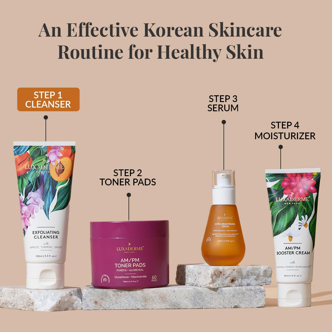 LuxaDerme Korean Exfoliating Face Cleanser for Dry to Normal Skin, 100ml, Sulphate-Free Non-Comedogenic Vegan Formula - close