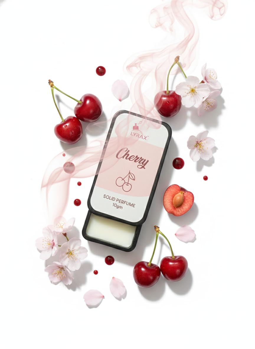 LYRAX Cherry Solid Perfume - 10g Alcohol-Free Unisex Pocket Perfume, Sweet Fruity Fragrance for Men & Women - front view