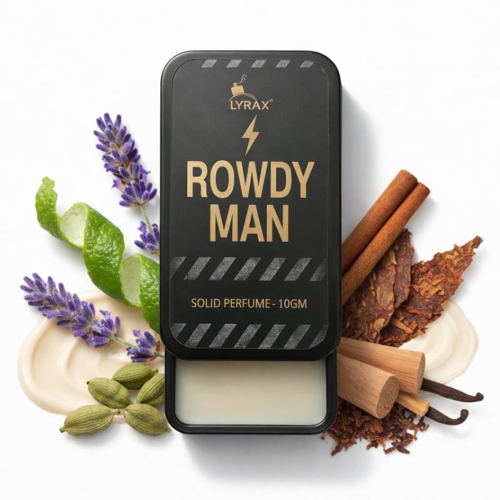 LYRAX Rowdy Man Solid Perfume for Men, 10g, Alcohol-Free Travel-Friendly Fragrance - front view