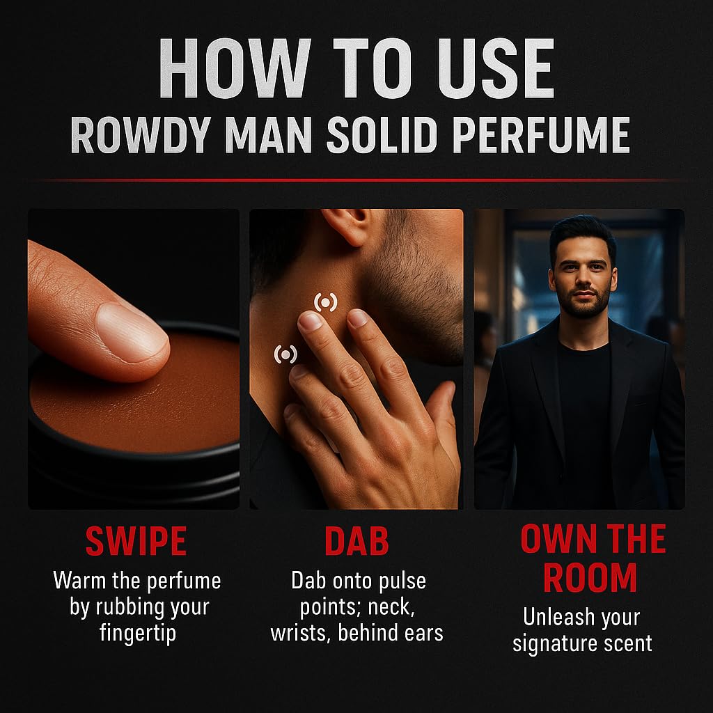 LYRAX Rowdy Man Solid Perfume for Men, 10g, Alcohol-Free Travel-Friendly Fragrance - packaging