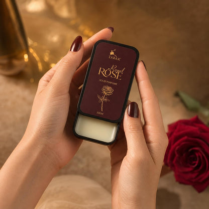 LYRAX Royal Rose Solid Perfume 10g - Unisex Alcohol-Free Floral & Musky Fragrance Balm - packaging