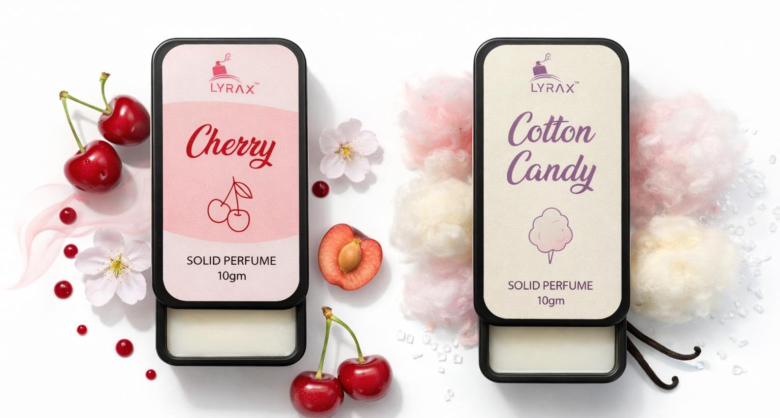 LYRAX Solid Perfume Combo, Cherry & Cotton Candy, 2x10g, Travel-Friendly Personal Fragrance for Men & Women