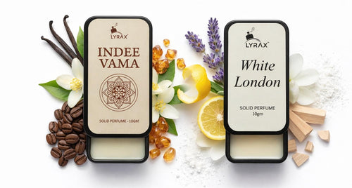 LYRAX Solid Perfume Combo for Men and Women - White London and Indee Vama - 10g Each, Pack of 2 - Unisex Travel Fragrance Bal