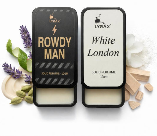 LYRAX Solid Perfume Combo for Men, Pack of 2 - Rowdy Man & White London, Travel Friendly Fragrance Balm