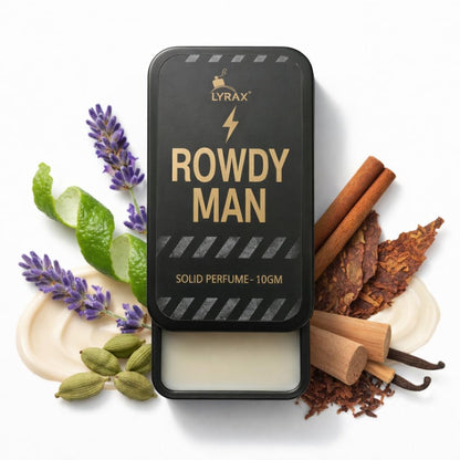 LYRAX Solid Perfume Combo for Men, Pack of 2 - Rowdy Man & White London, Travel Friendly Fragrance Balm - packaging
