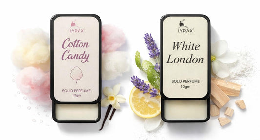 LYRAX Solid Perfume Combo, White London & Cotton Candy, Unisex Fragrance Balm, 10g Each, Pack of 2