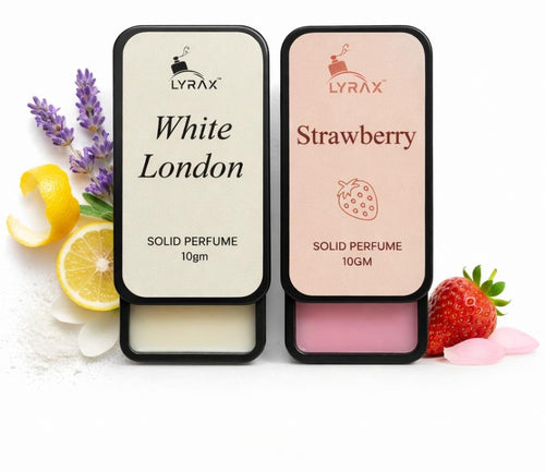 LYRAX Solid Perfume Combo - White London & Strawberry, 10g Each, Pack of 2, Unisex Travel-Friendly Fragrance Balm