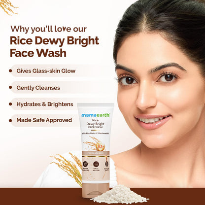 Mamaearth Rice Dewy Bright Face Wash with Rice Water & Niacinamide, Face Cleanser for All Skin Types, Unisex Adult - back vie