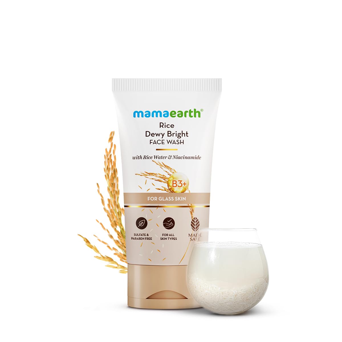 Mamaearth Rice Dewy Bright Face Wash with Rice Water & Niacinamide, Face Cleanser for All Skin Types, Unisex Adult - front vi