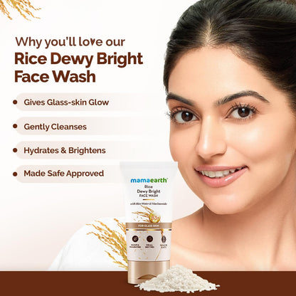 Mamaearth Rice Dewy Bright Face Wash with Rice Water & Niacinamide, Face Cleanser for All Skin Types, Unisex Adult - back vie