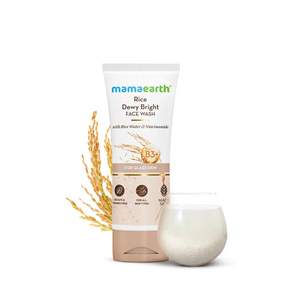 Mamaearth Rice Dewy Bright Face Wash with Rice Water & Niacinamide, Face Cleanser for All Skin Types, Unisex Adult - front vi