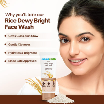 Mamaearth Rice Dewy Bright Face Wash with Rice Water & Niacinamide, Face Cleanser for All Skin Types, Unisex Adult - front vi