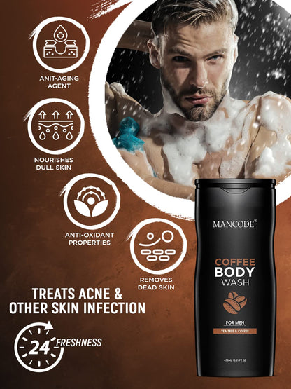 MAN CODE Coffee Body Wash for Men, 450ml with Coffee Extract and Natural Oils, Sulfate-Free, Pack of 1 - label detail
