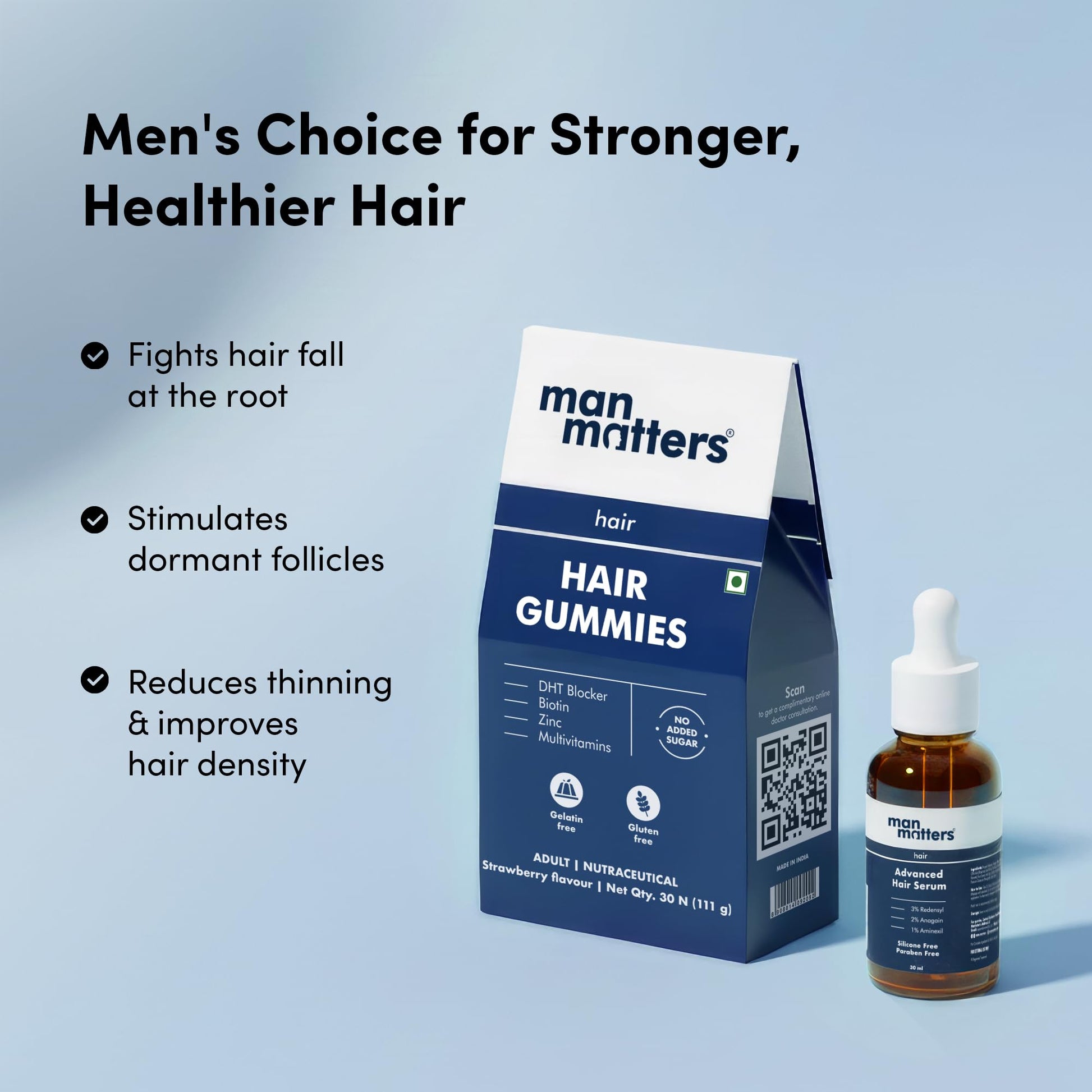 Man Matters Hair Care Kit: Biotin Gummies 30 Count & Advanced Serum 30ml - back view
