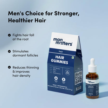 Man Matters Hair Care Kit: Biotin Gummies 30 Count & Advanced Serum 30ml - back view