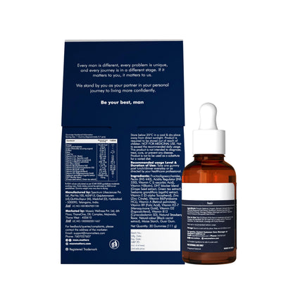 Man Matters Hair Care Kit: Biotin Gummies 30 Count & Advanced Serum 30ml - size and scale