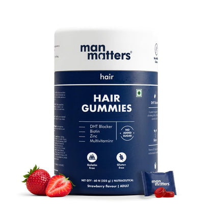 Man Matters Stage 1 Biotin Vitamin Supplement Kit, Strawberry Gummies & 25ml Serum Roll-On, Adult (10)