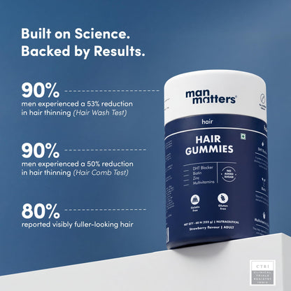 Man Matters Stage 1 Biotin Vitamin Supplement Kit, Strawberry Gummies & 25ml Serum Roll-On, Adult - back view (12)