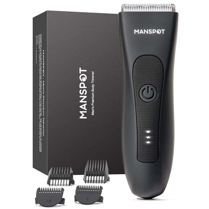 MANSPOT Body Hair Trimmer for Men with Ceramic Blade, IPX7 Waterproof, Rechargeable with 4 Guide Lengths