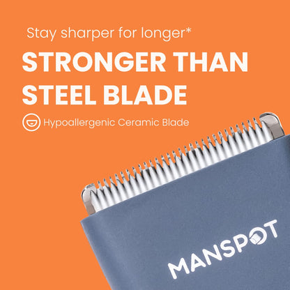 MANSPOT Body Hair Trimmer for Men with Ceramic Blade, IPX7 Waterproof, Rechargeable with 4 Guide Lengths - label detail (14)