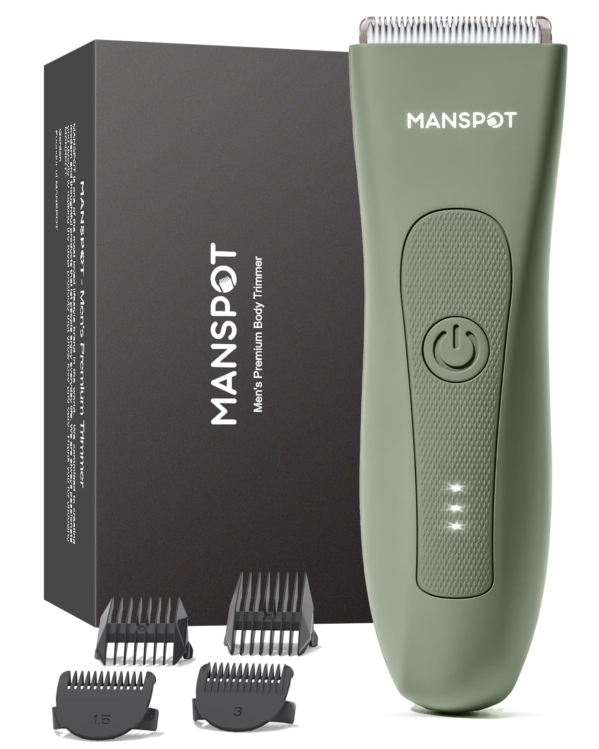 MANSPOT Body Hair Trimmer for Men with Ceramic Blade, IPX7 Waterproof, Rechargeable with 4 Guide Lengths (19)