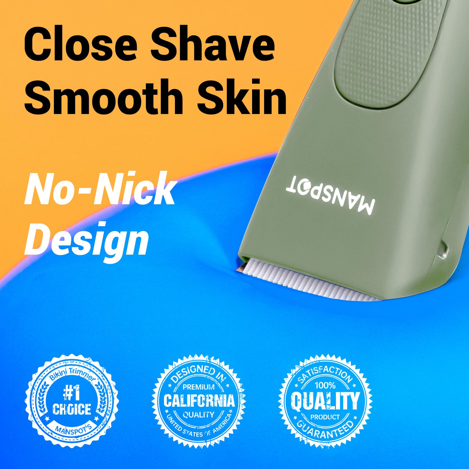 MANSPOT Body Hair Trimmer for Men with Ceramic Blade, IPX7 Waterproof, Rechargeable with 4 Guide Lengths - front view (20)