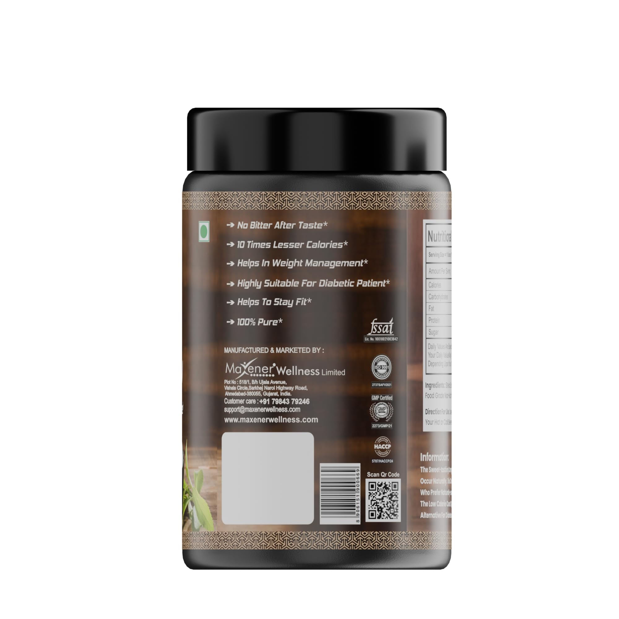 MAXENER WELLNESS Stevia Sweetener, Low-Calorie Natural Sweetener, No Bitter Aftertaste - front view