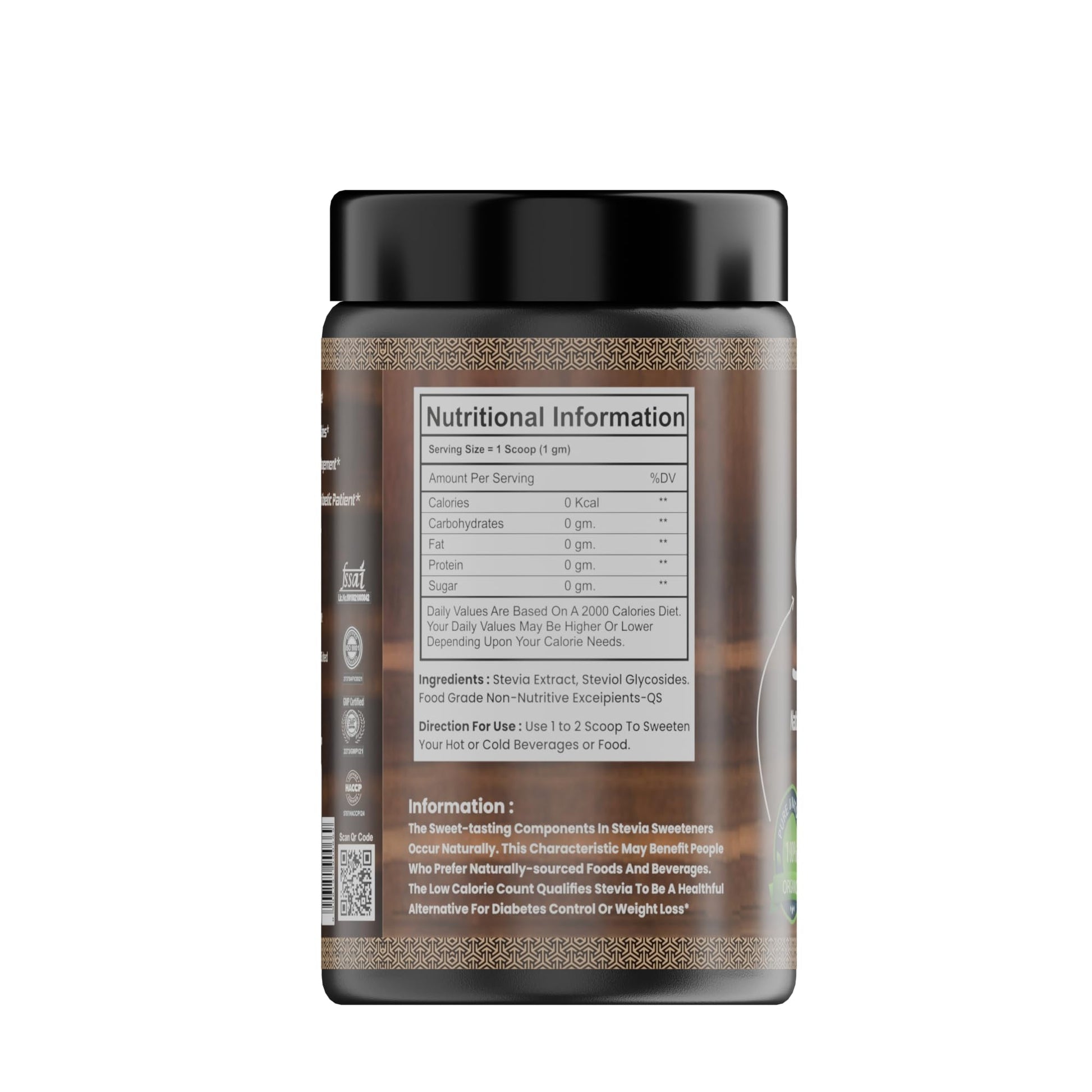MAXENER WELLNESS Stevia Sweetener, Low-Calorie Natural Sweetener, No Bitter Aftertaste - back view