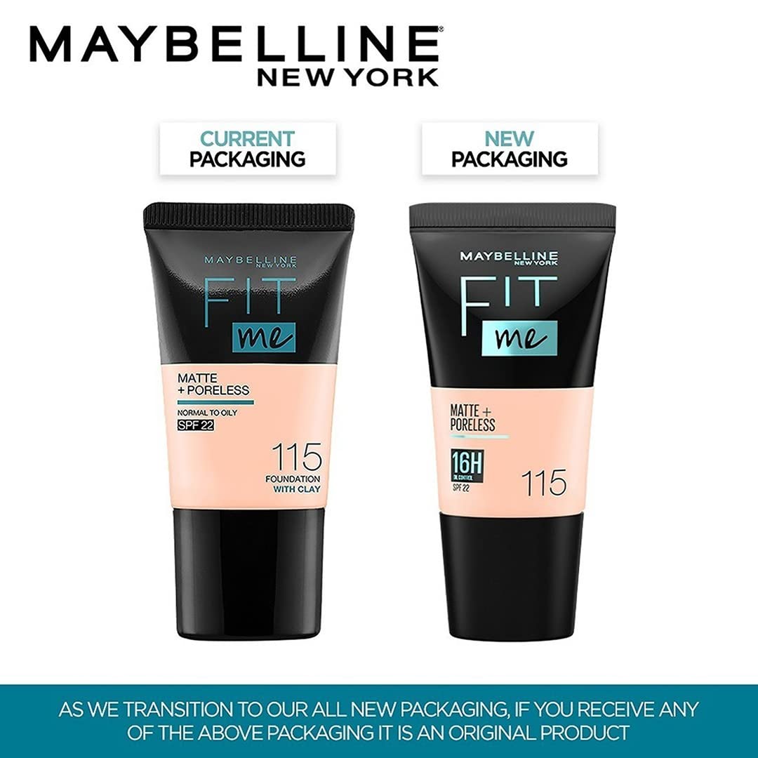 Maybelline Fit Me Matte & Poreless Liquid Foundation, Full Coverage, Normal to Oily Skin, 18ml - front view