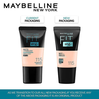 Maybelline Fit Me Matte & Poreless Liquid Foundation, Full Coverage, Normal to Oily Skin, 18ml - front view