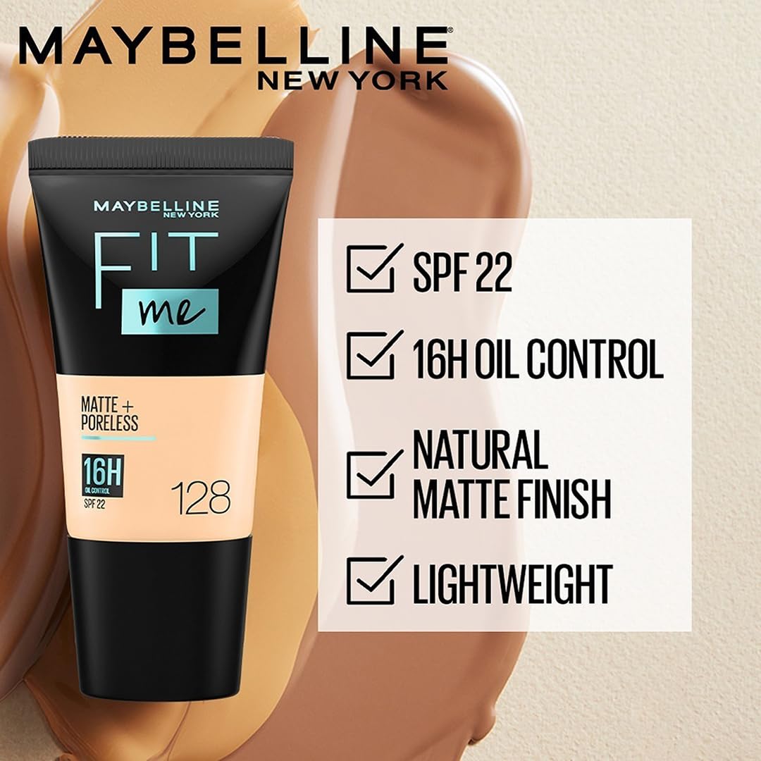 Maybelline Fit Me Matte & Poreless Liquid Foundation, Full Coverage, Normal to Oily Skin, 18ml - back view