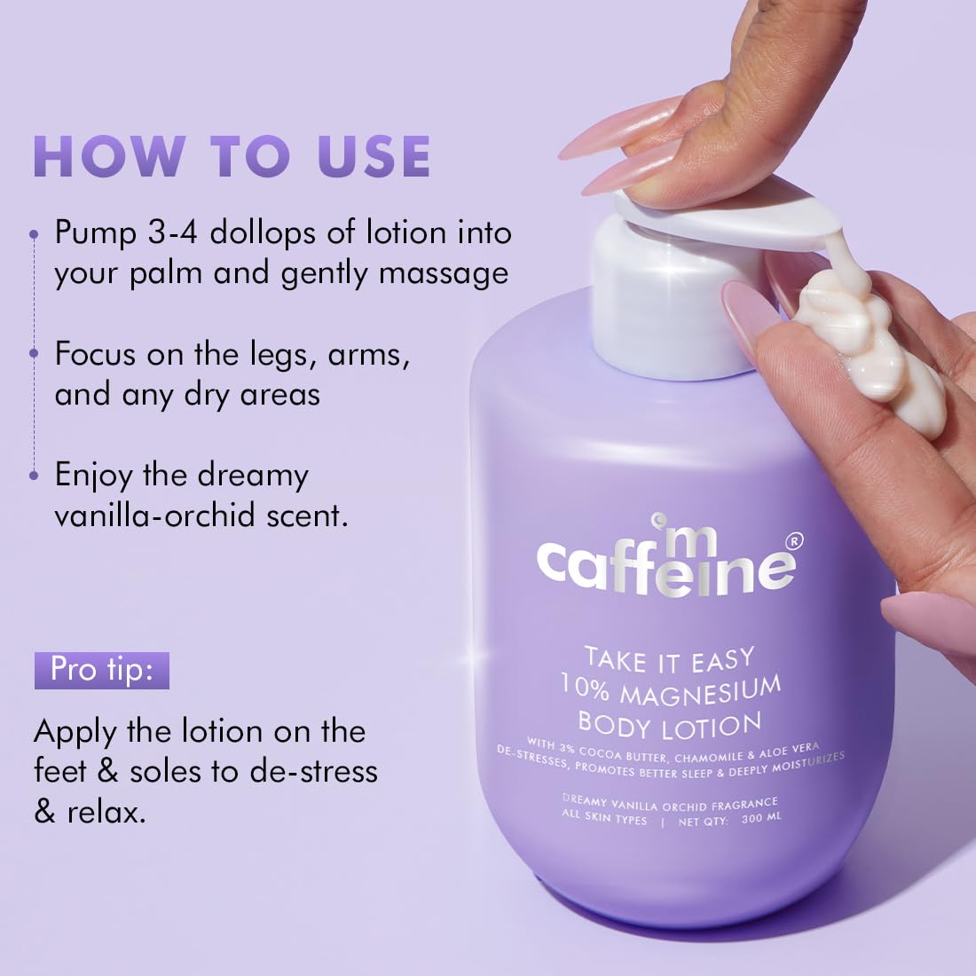 mCaffeine 10% Magnesium Body Lotion, 300ml, Vanilla Orchid Fragrance, 3% Cocoa Butter, 5 Ceramides, Non-Greasy, Unisex - size