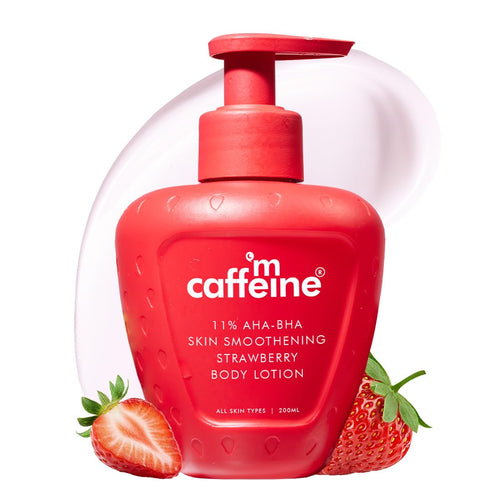 mCaffeine 11% AHA BHA Strawberry Body Lotion, 200ml, Unisex, PETA certified