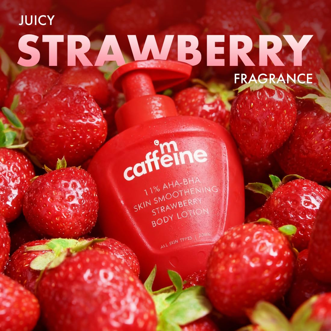 mCaffeine 11% AHA BHA Strawberry Body Lotion, 200ml, Unisex, PETA certified - label detail
