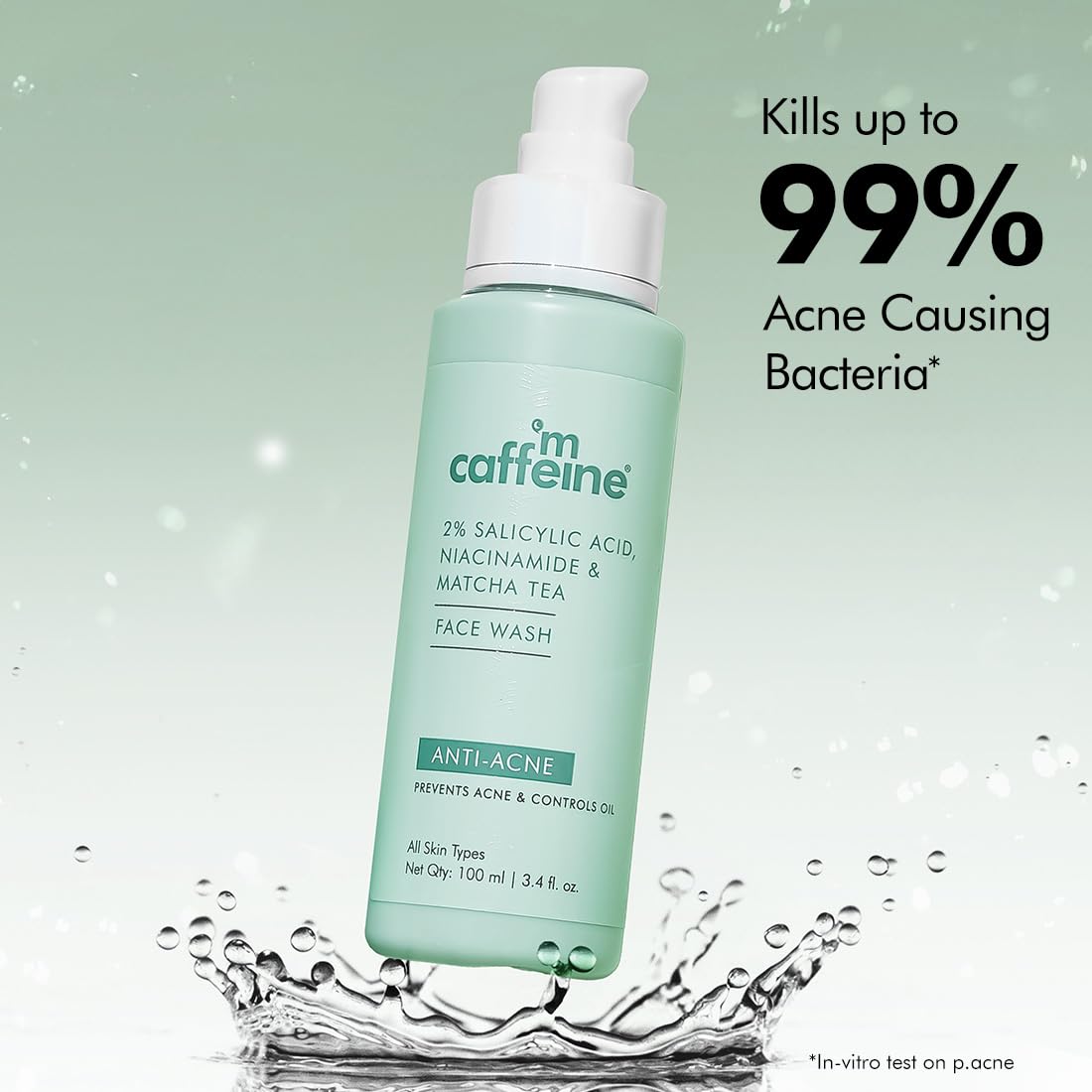 mcaffeine 2% Salicylic Acid Niacinamide & Matcha Tea Face Wash, 100ml, Sulphate-Free, Unisex - front view