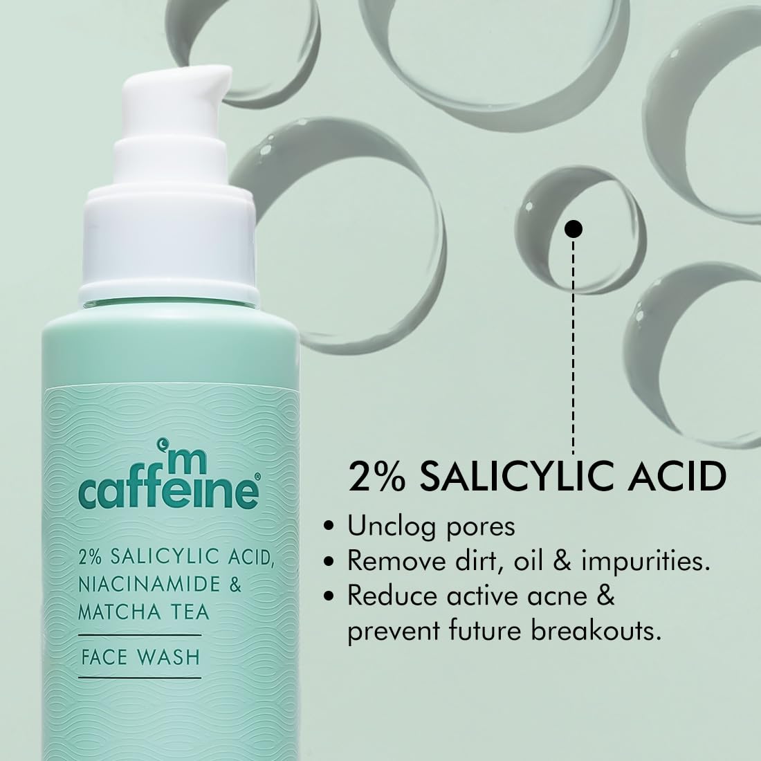 mcaffeine 2% Salicylic Acid Niacinamide & Matcha Tea Face Wash, 100ml, Sulphate-Free, Unisex - packaging