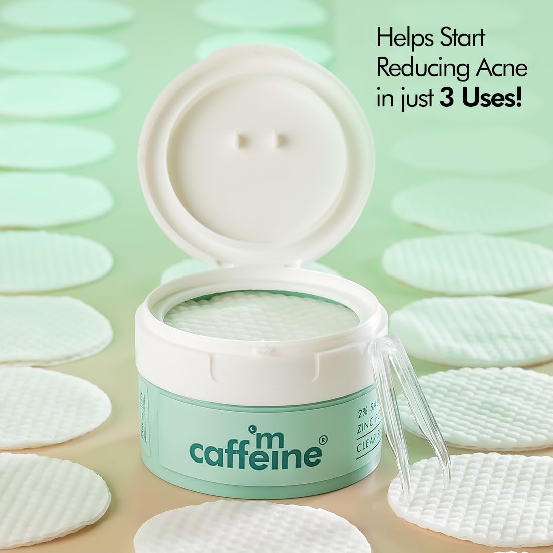 mcaffeine 2% Salicylic Acid Zinc PCA & Matcha Tea Acne Pads, 40 Count, Unisex Adult Toner Pads - front view