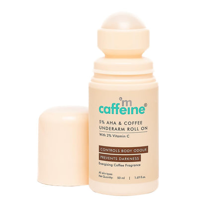 mcaffeine 5% AHA Coffee Underarm Roll On Deodorant, 50ml, Alcohol & Aluminum Free