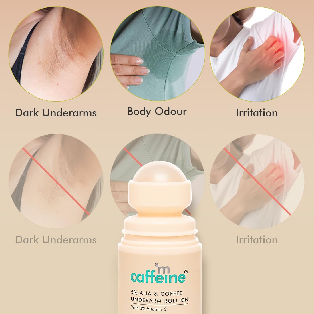 mcaffeine 5% AHA Coffee Underarm Roll On Deodorant, 50ml, Alcohol & Aluminum Free - back view