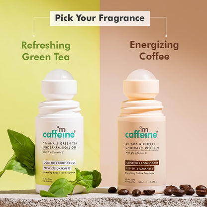 mcaffeine 5% AHA Coffee Underarm Roll On Deodorant, 50ml, Alcohol & Aluminum Free - in use
