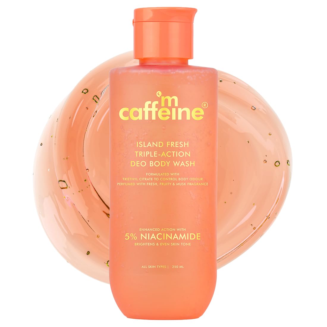 mcaffeine 5% Niacinamide Perfume Body Wash, 250ml, PETA Certified, Unisex, Paraben-Free, SLS-Free - size and scale