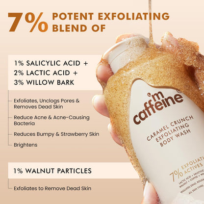 mcaffeine 7% Exfoliating Body Wash Gel, 300ml, 1% Salicylic and 2% Lactic Acid, Unisex - back view (18)